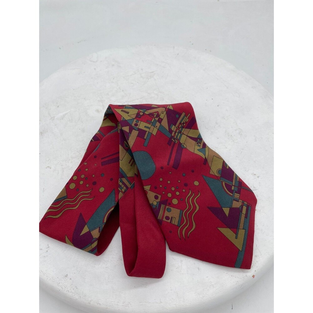 Nino Cerruti Neck Tie Mens Red Yellow Purple Green Geometric Classic Formal